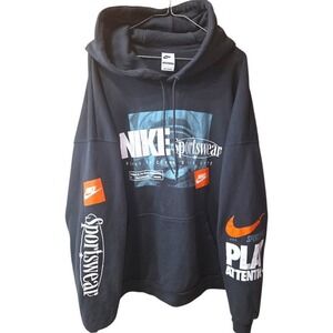 Nike Sportswear Multi Graphic Oversized Hoodie Black Orange Mens Large L